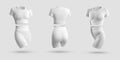 Mockup crop top, rashguard, t-shirt, high shorts, bicycles, compression underwear 3D rendering isolated on background
