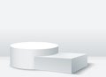 Mockup cylindrical podium and rectangular podium for product presentation on white color background