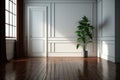 Mockup design. Room with white wall and window. AI generative Royalty Free Stock Photo