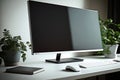 Mockup desktop computer display blank screen on desk. Illustration AI Generative Royalty Free Stock Photo