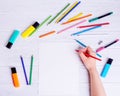 Mockup for drawing. Hands holding a pencil. Royalty Free Stock Photo