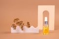 Mockup dropper bottle of organic cosmetics - polyglutamic or hyaluronic acid, serum, moisturizer or facial anti-aging oil.