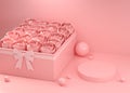 Mockup Empty Display Valentine Rose Gift Box Pink Abstract Background 3d Render