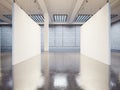 Mockup of empty gallery interior with white canvas Royalty Free Stock Photo