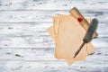 Mock up of empty vintage paper sheet with quill pen Royalty Free Stock Photo