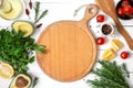 Mockup with empty wood cutting board. Royalty Free Stock Photo