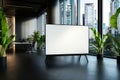 This mockup features a realistic 3D side view of a large LED screen in a modern office environment, modern interior with Royalty Free Stock Photo