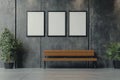 A mockup featuring three blank white posters in black frames against a grey wall, situated in an abstract subway Royalty Free Stock Photo