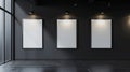 three vertical frames mockup isolated black background.
