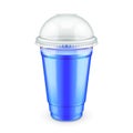 Mockup Filled Disposable Plastic Cup With Lid. Blueberry Fresh Drink. Blue Juice. Transparent. Illustration Isolated On