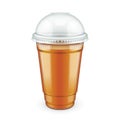 Mockup Filled Disposable Plastic Cup With Lid. Coffee, Java, Tea, Cappuccino, Chocolate, Cola Fresh Drink Juice