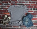 Mockup Flat Lay of Gray T shirt Royalty Free Stock Photo