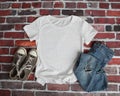 Mockup Flat Lay of White Tee shirt Royalty Free Stock Photo