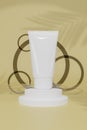 Mockup foam facial cleanser in white is displayed on a brown background for advertising purposes, 3D rendering