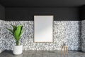 Mockup frame in bathroom with backsplash on wall, plant and chair Royalty Free Stock Photo