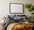 Mockup frame in bedroom interior background, Coastal boho style Royalty Free Stock Photo