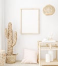 Mockup frame in bedroom interior background, Coastal boho style Royalty Free Stock Photo