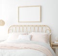 Mockup frame in bedroom interior background, Coastal boho style Royalty Free Stock Photo