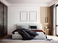 Mockup frame in contemporary bedroom design, Royalty Free Stock Photo