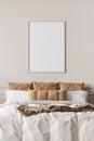 Mockup frame in contemporary bedroom design, bight home decor Royalty Free Stock Photo