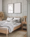 Mockup frame in cozy bedroom interior background Royalty Free Stock Photo