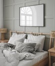 Mockup frame in cozy bedroom interior background Royalty Free Stock Photo