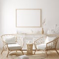 Mockup frame in cozy coastal style home interior Royalty Free Stock Photo