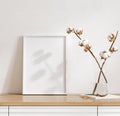 Mockup frame in cozy light minimalist living room interior close up, Scandinavian interior background