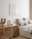 Mockup frame in cozy simple bedroom interior background Royalty Free Stock Photo