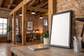 Mockup frame in home office with mid-century style Royalty Free Stock Photo