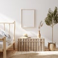 Mockup frame in farmhouse bedroom interior background Royalty Free Stock Photo