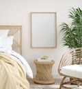 Mockup frame in farmhouse style bedroom interior background Royalty Free Stock Photo