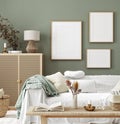 Mockup frame in home interior background, room in natural pastel colors