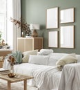 Mockup frame in home interior background, room in natural pastel colors Royalty Free Stock Photo