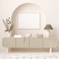 Mockup frame in interior background, room in light pastel colors, Scandi-Boho style Royalty Free Stock Photo