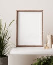 Mockup frame in interior background, room in light pastel colors, Scandi-Boho style, 3d render Royalty Free Stock Photo