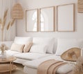 Mockup frame in interior background, room in light pastel colors, Scandi-Boho style