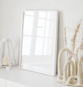 Mockup frame in interior background, room in light pastel colors, Scandi-Boho style