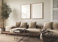 Mockup frame in interior background, room in light pastel colors, Scandi-Boho style, 3d render. High quality 3d Royalty Free Stock Photo