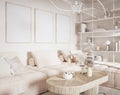 Mockup frame in interior background, room in light pastel colors, Scandi-Boho style Royalty Free Stock Photo