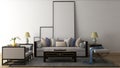 Mockup frame in living room with 2 big frames and gray sofa set. 3d illustration. 3d rendering Royalty Free Stock Photo