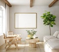 Mockup frame in living room interior of Spanish villa Royalty Free Stock Photo