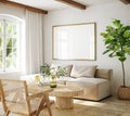 Mockup frame in living room interior of Spanish villa Royalty Free Stock Photo