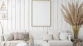 Mockup frame in living room interior of Spanish villa. Generative Ai Royalty Free Stock Photo