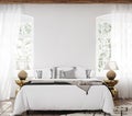 Mockup frame in luxury Hampton style bedroom interior Royalty Free Stock Photo