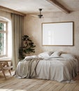 Mockup frame in rustic bedroom interior background