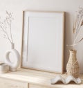 Mockup frame in simple minimal Scandi Boho style interior