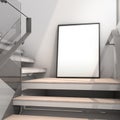 mockup frame on stairs with light from outside, modern style, poster mockup Royalty Free Stock Photo