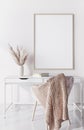 Mockup frame for white wooden desk, home office Scandinavian design