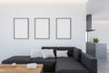 Mockup frames in living room interior with modern furniture and kitchen Royalty Free Stock Photo